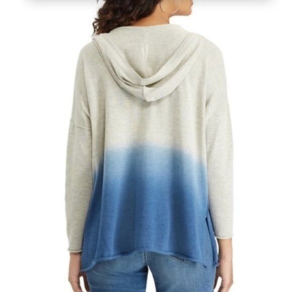 Chaps Womens Blue Ombre Tie Dyed Long Sleeve Pull Over Kangaroo Hoodie Sz S New - Picture 2 of 9